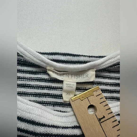 EILEEN FISHER BOATNECK LINEN BLEND STRIPED SWEATER Size XL 3/4 Sleeve GUC - Picture 4 of 7